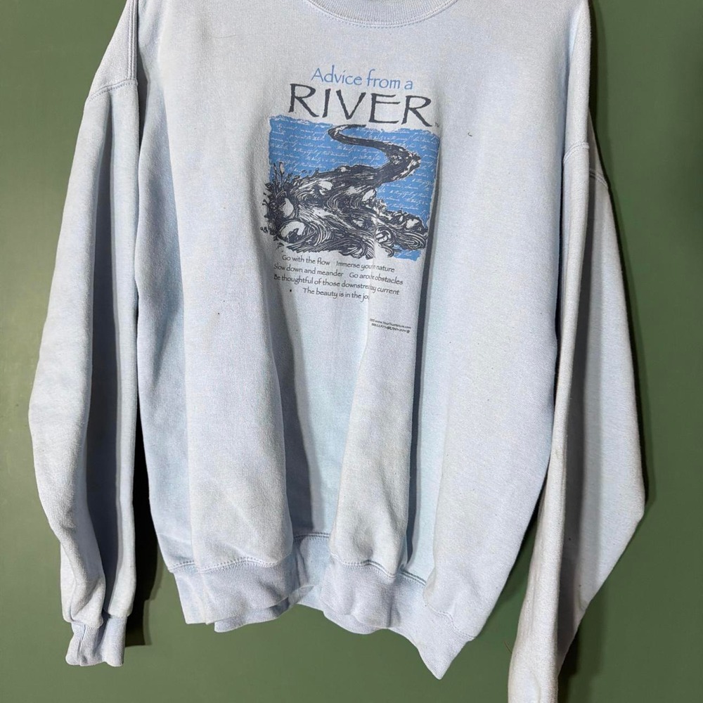 Vintage Jerzees Advice from a River Sweatshirt XL Light Blue 90s Graphic